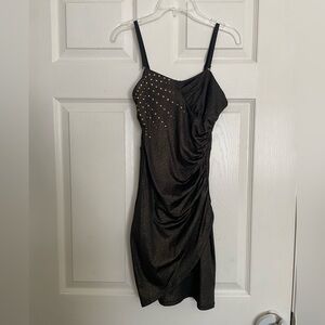 Material Girl Elegant Black Dress with Gold Accents NWT size small. Strapless